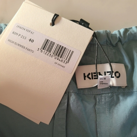 KENZO Belted Wide Leg Pants, Size 8, Blue, NWT - Picture 14 of 16